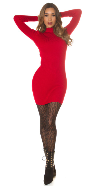 Mini-gebreide jurk met uitsparing & chain detail rood